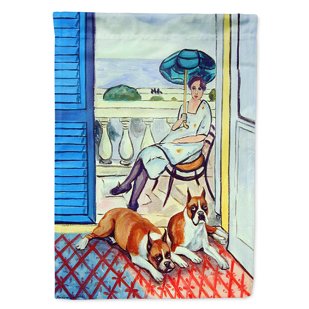 Lady with her Boxer House Flag 28x40 Porch Sleeve Pole Decorative Outside Yard Banner Artwork Wall Hanging, Polyester