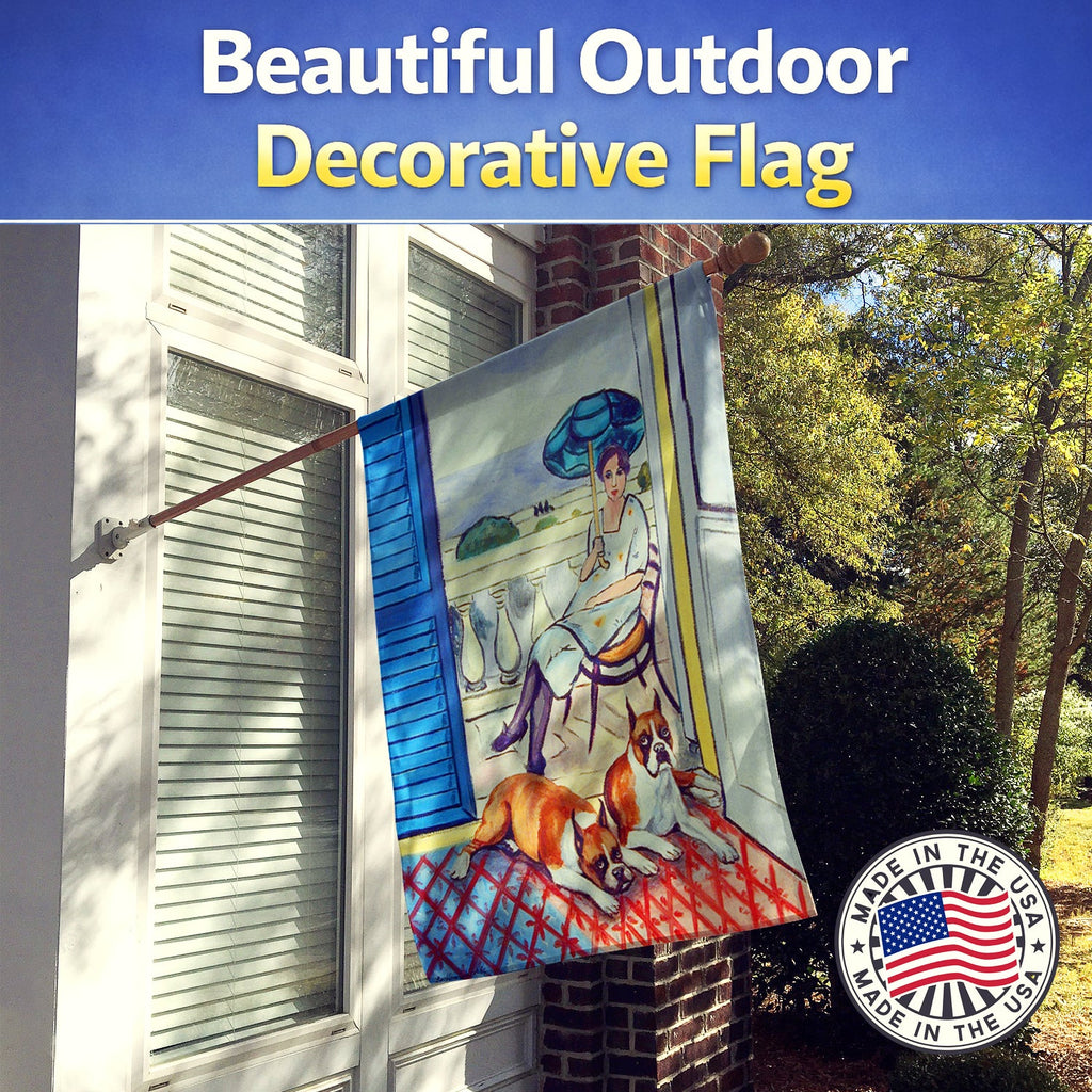 Lady with her Boxer House Flag 28x40 Porch Sleeve Pole Decorative Outside Yard Banner Artwork Wall Hanging, Polyester