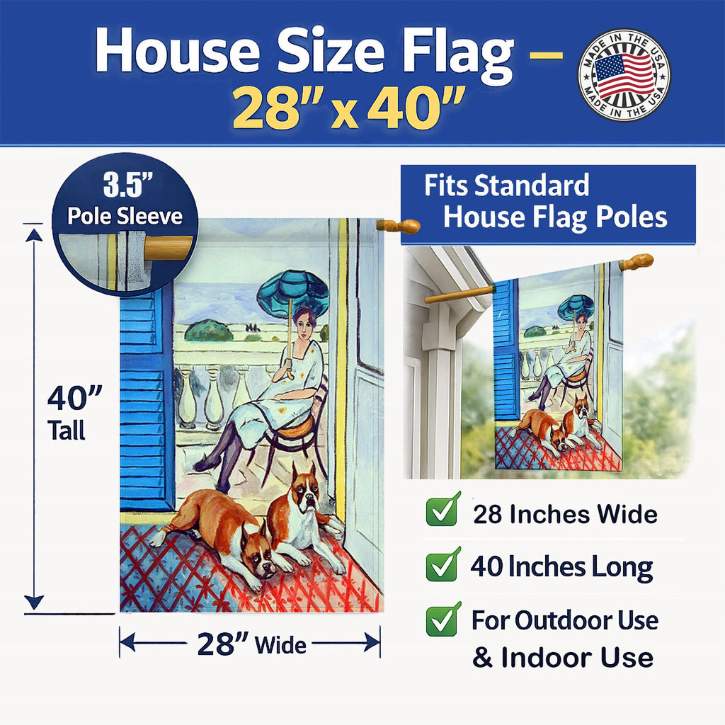 Lady with her Boxer House Flag 28x40 Porch Sleeve Pole Decorative Outside Yard Banner Artwork Wall Hanging, Polyester