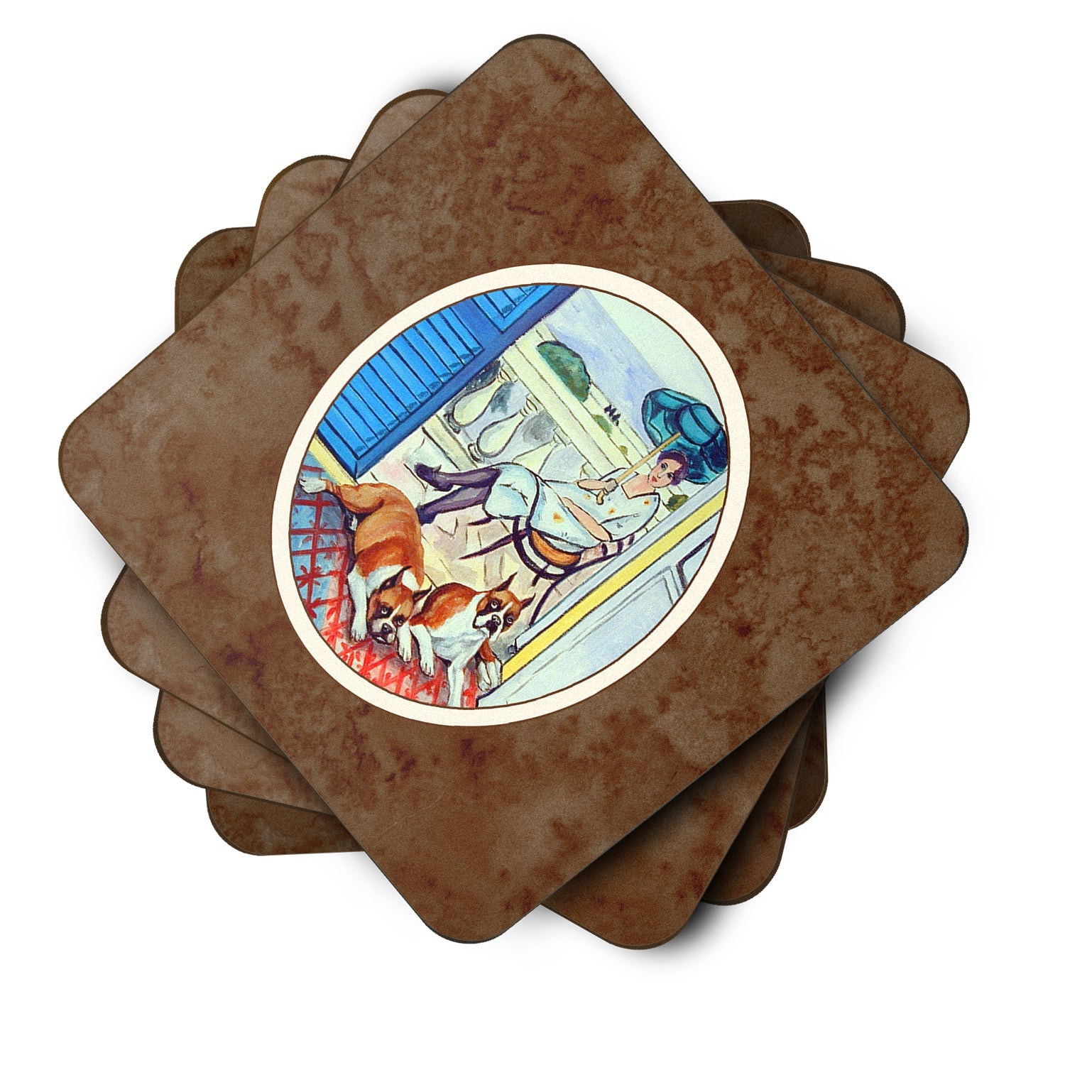 Lady with her Boxer Foam Coasters Set of 4 Cup Coasters for Indoor Outdoor, Tabletop Protection, Anti Slip, Mouse pad Material