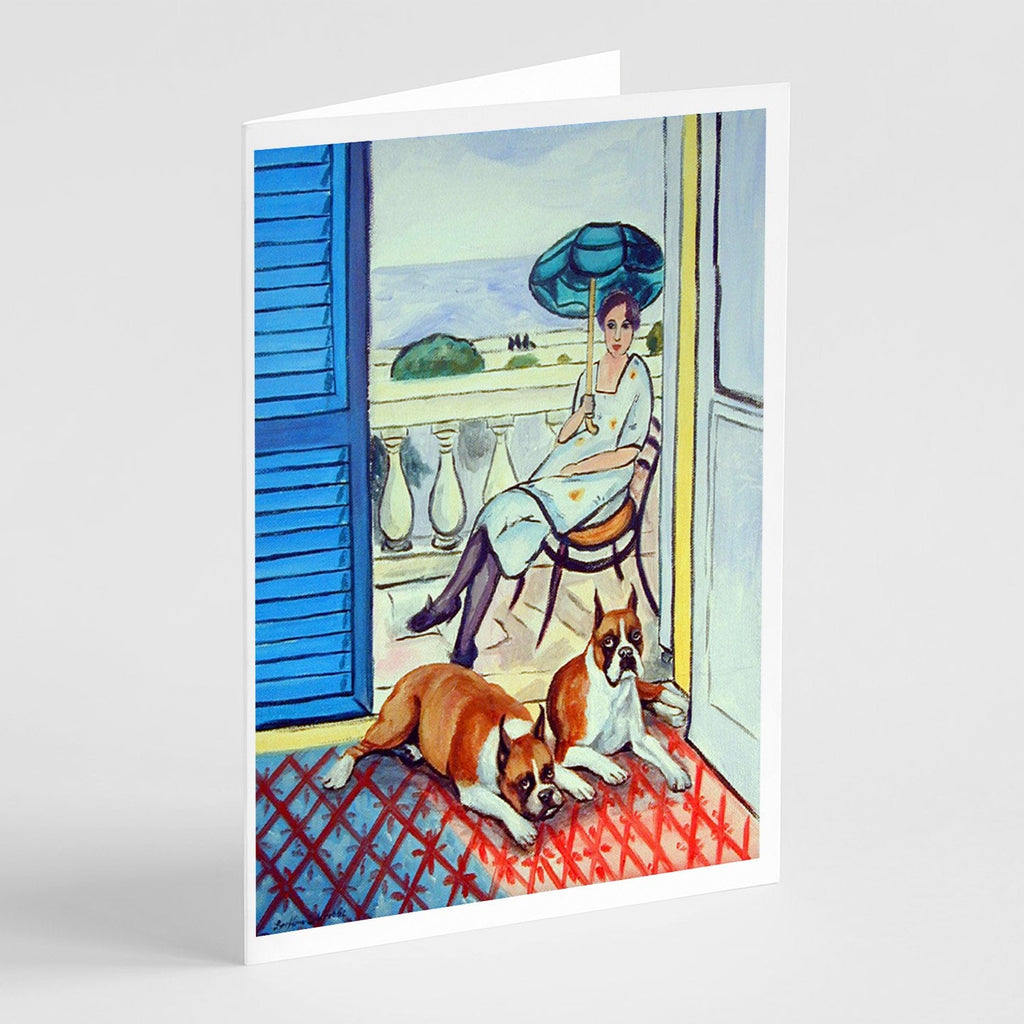Lady with her Boxer Greeting Cards Pack of 8 Blank Cards with Envelopes Whimsical A7 Size 5x7