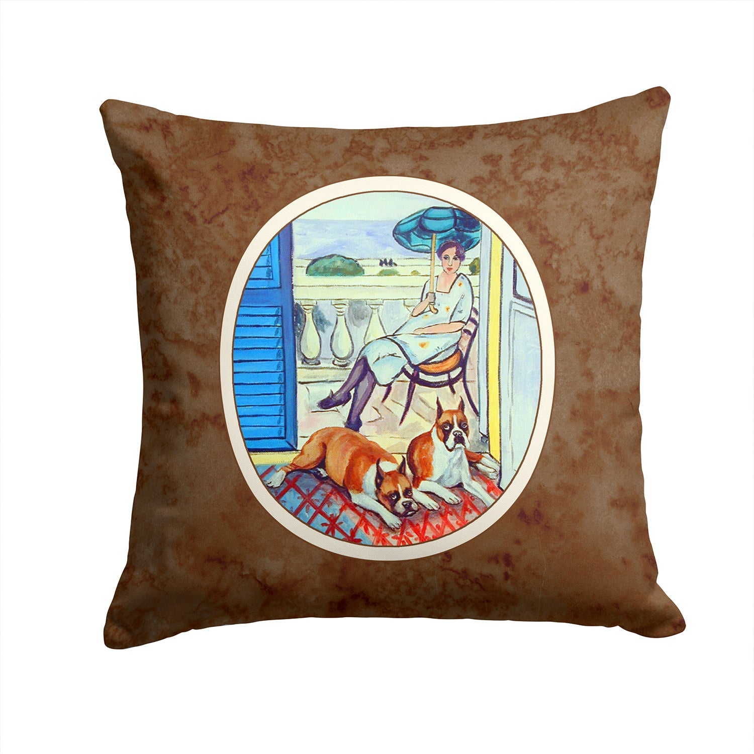 Lady with her Boxer Decorative Throw Pillow 14x14 Indoor Outdoor Accent Cushion, Fabric Cover with Insert for Sofa, Bed, Porch & Living Room