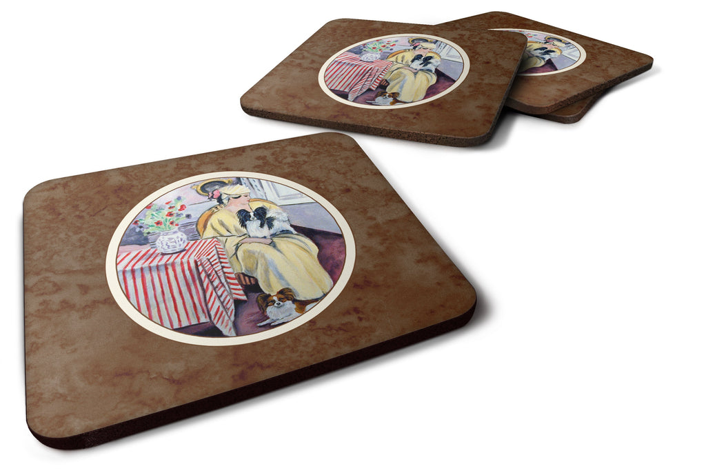 Lady with her Papillon Foam Coasters Set of 4 Cup Coasters for Indoor Outdoor, Tabletop Protection, Anti Slip, Mouse pad Material