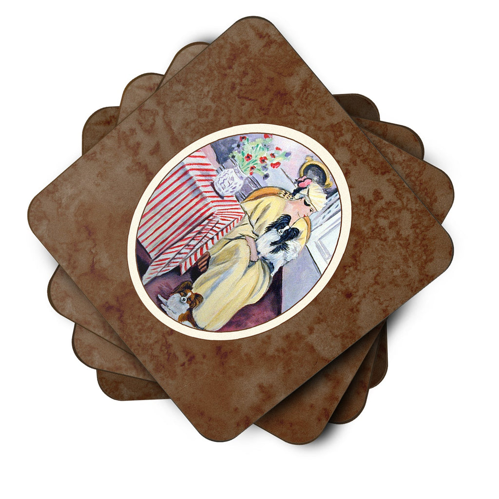 Lady with her Papillon Foam Coasters Set of 4 Cup Coasters for Indoor Outdoor, Tabletop Protection, Anti Slip, Mouse pad Material