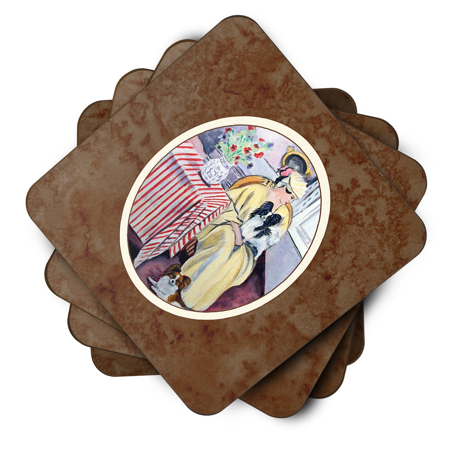 Lady with her Papillon Foam Coasters Set of 4 Cup Coasters for Indoor Outdoor, Tabletop Protection, Anti Slip, Mouse pad Material