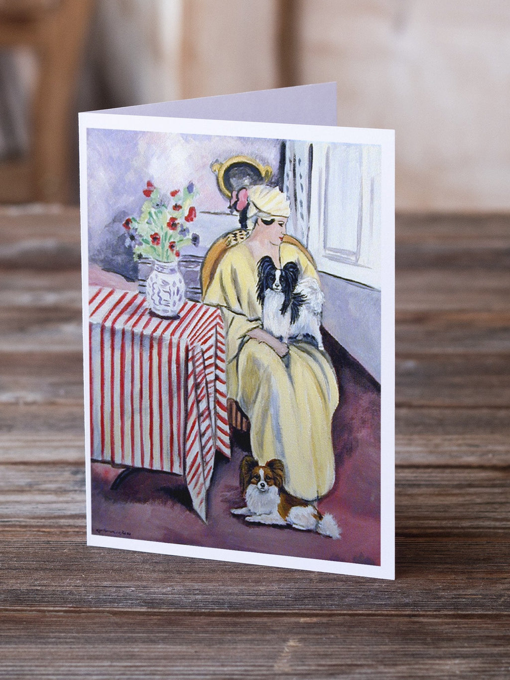 Lady with her Papillon Greeting Cards Pack of 8 Blank Cards with Envelopes Whimsical A7 Size 5x7