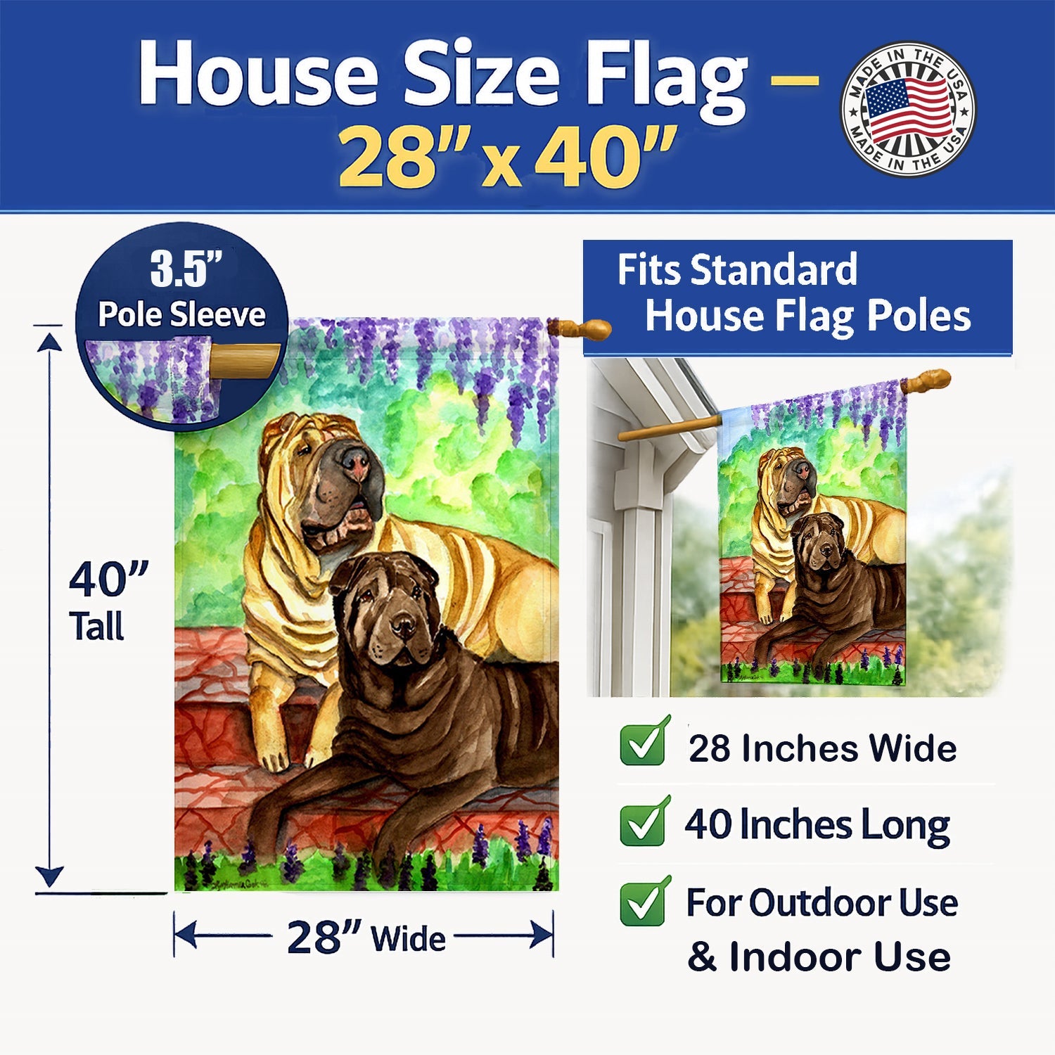 Shar Pei Fawn and Chocolate House Flag 28x40 Porch Sleeve Pole Decorative Outside Yard Banner Artwork Wall Hanging, Polyester