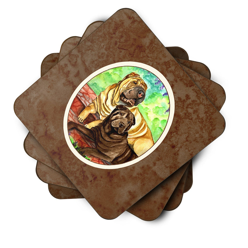 Shar Pei Fawn and Chocolate Foam Coasters Set of 4 Cup Coasters for Indoor Outdoor, Tabletop Protection, Anti Slip, Mouse pad Material