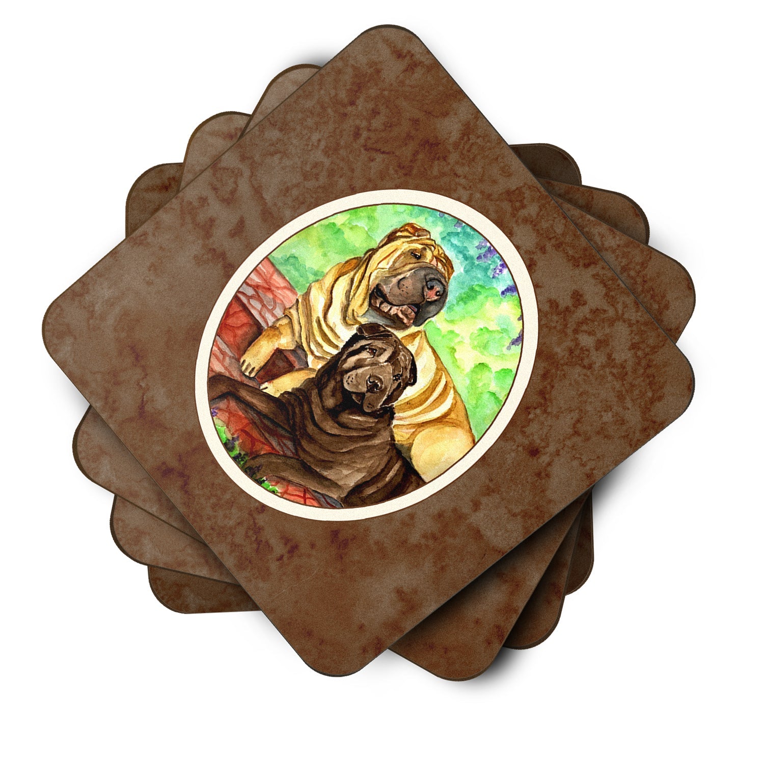 Shar Pei Fawn and Chocolate Foam Coasters Set of 4 Cup Coasters for Indoor Outdoor, Tabletop Protection, Anti Slip, Mouse pad Material