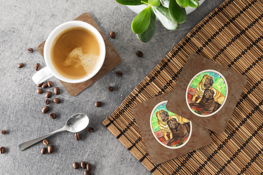 Shar Pei Fawn and Chocolate Foam Coasters Set of 4 Cup Coasters for Indoor Outdoor, Tabletop Protection, Anti Slip, Mouse pad Material