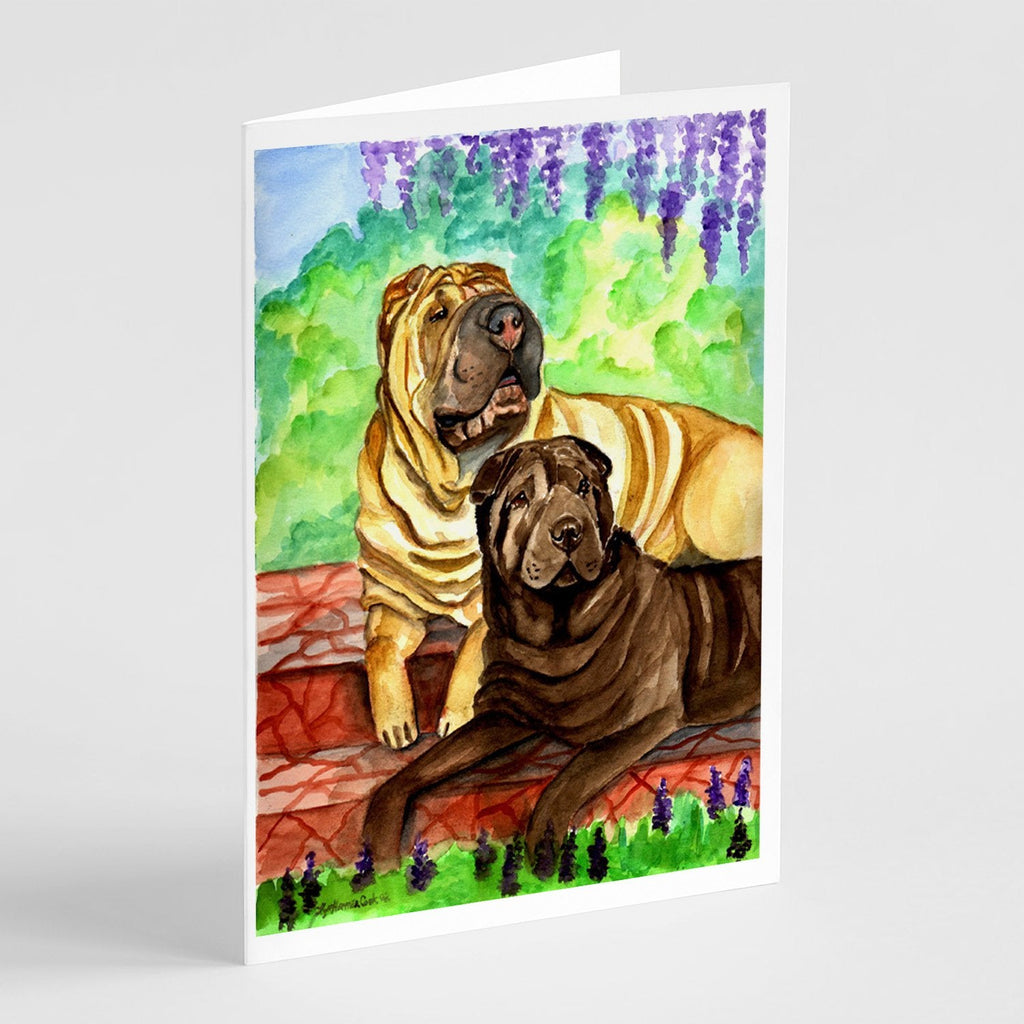 Shar Pei Fawn and Chocolate Greeting Cards Pack of 8 Blank Cards with Envelopes Whimsical A7 Size 5x7