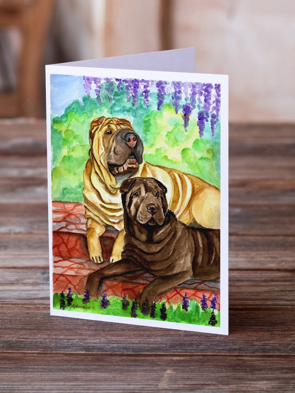 Shar Pei Fawn and Chocolate Greeting Cards Pack of 8 Blank Cards with Envelopes Whimsical A7 Size 5x7