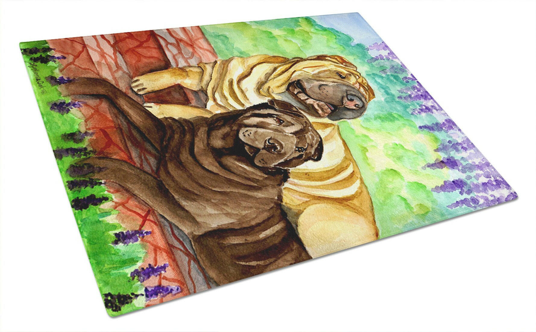 Shar Pei Fawn and Chocolate Cutting Board Tempered Glass Kitchen Cutting Surface, Heat Resistant Chopping, Non-Slip Feet, Food Prep & Serving