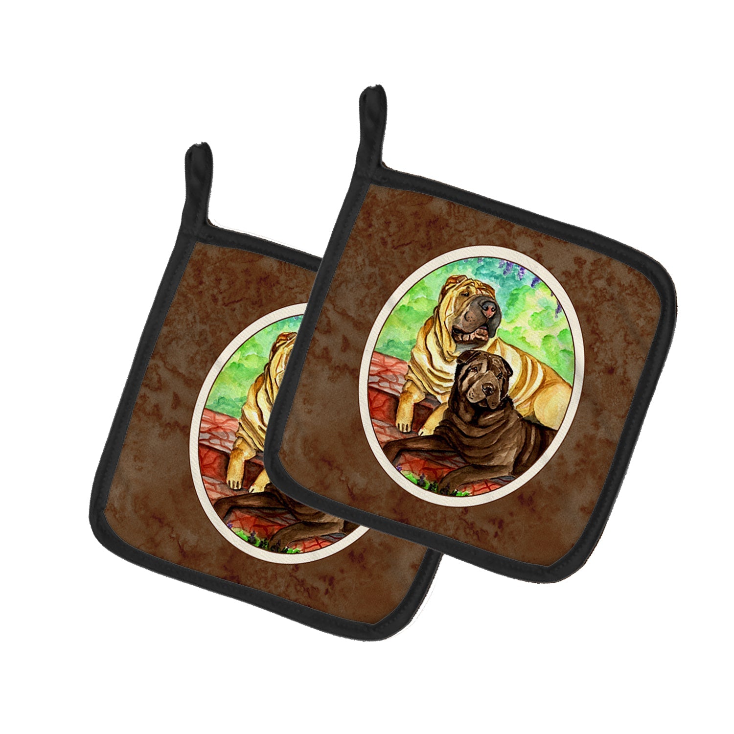 Shar Pei Fawn and Chocolate Pot Holder Set of 2 Heat Resistant Quilted Hot Pads 7.5 x 7.5 Inch, Insulated Kitchen Trivets for Cooking & Baking