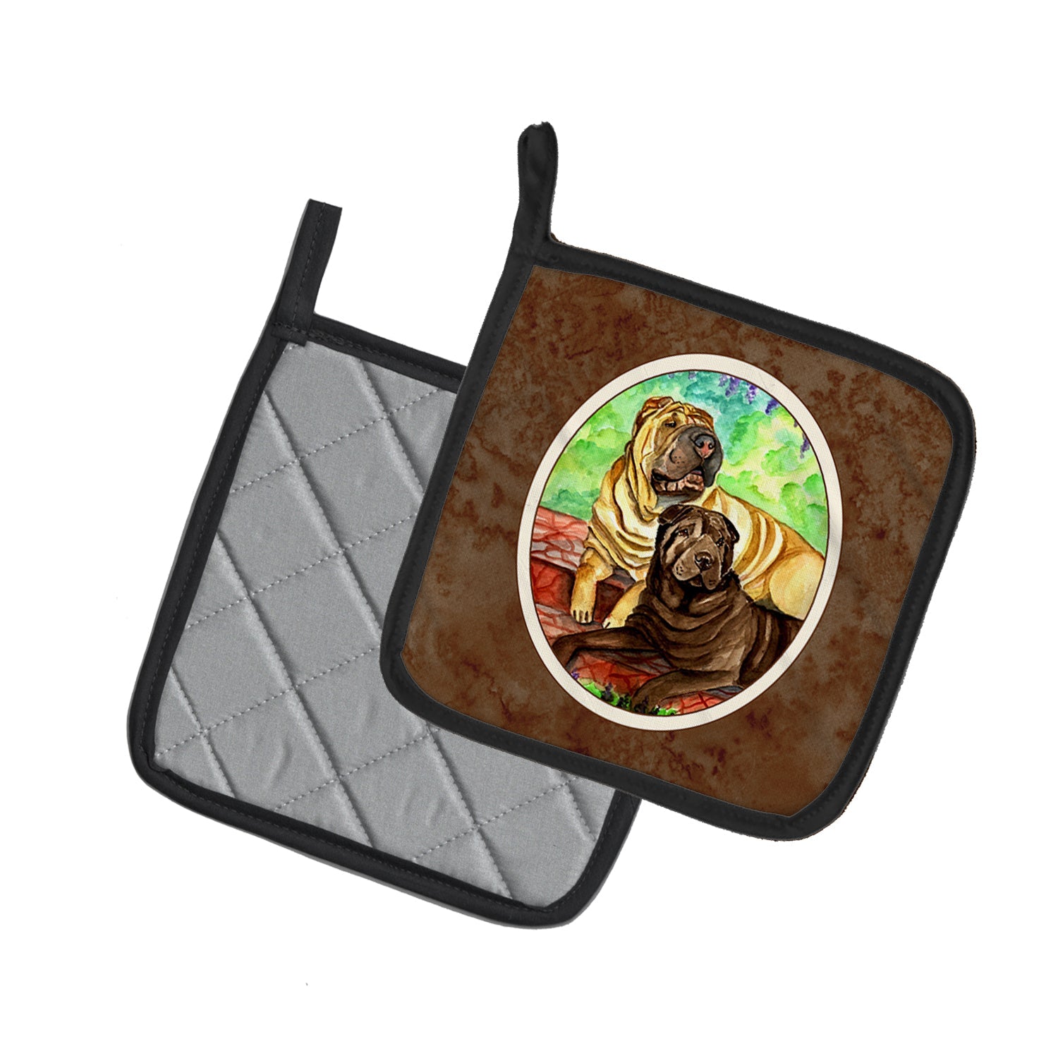 Shar Pei Fawn and Chocolate Pot Holder Set of 2 Heat Resistant Quilted Hot Pads 7.5 x 7.5 Inch, Insulated Kitchen Trivets for Cooking & Baking