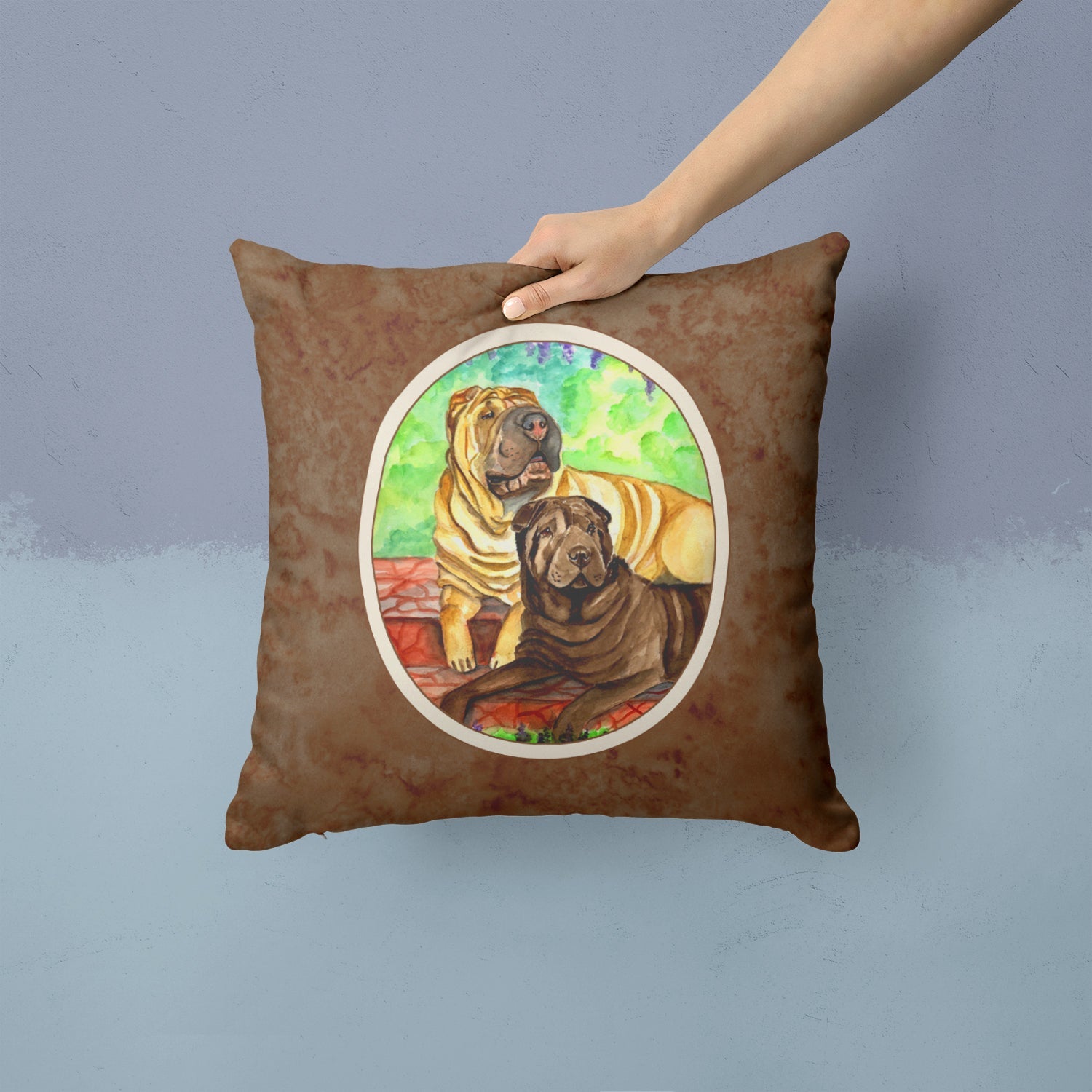 Shar Pei Fawn and Chocolate Decorative Throw Pillow 14x14 Indoor Outdoor Accent Cushion, Fabric Cover with Insert for Sofa, Bed, Porch & Living Room