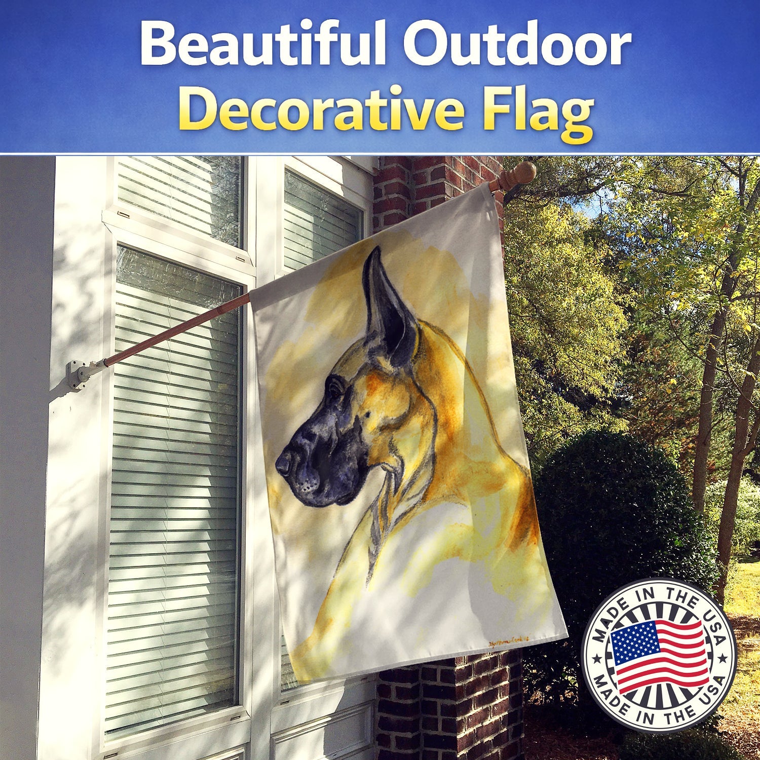 Fawn Great Dane House Flag 28x40 Porch Sleeve Pole Decorative Outside Yard Banner Artwork Wall Hanging, Polyester