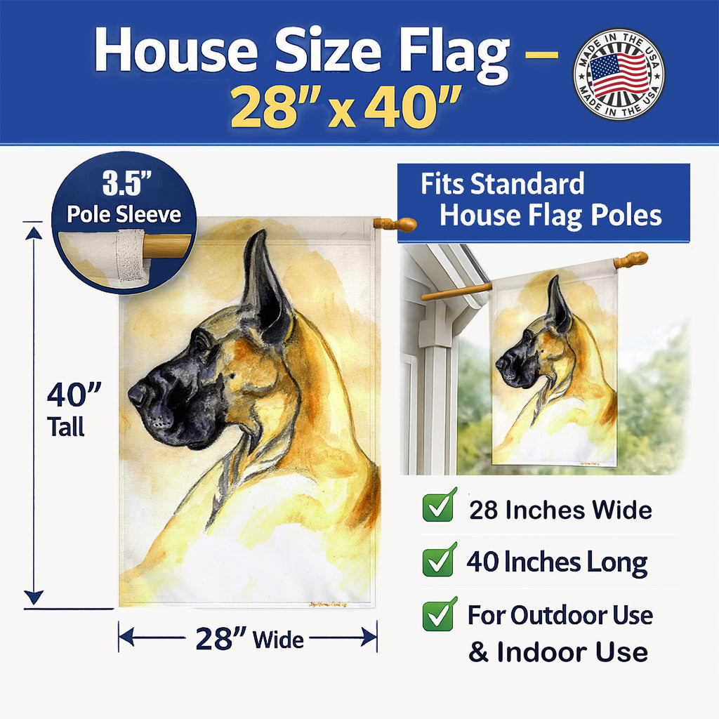 Fawn Great Dane House Flag 28x40 Porch Sleeve Pole Decorative Outside Yard Banner Artwork Wall Hanging, Polyester