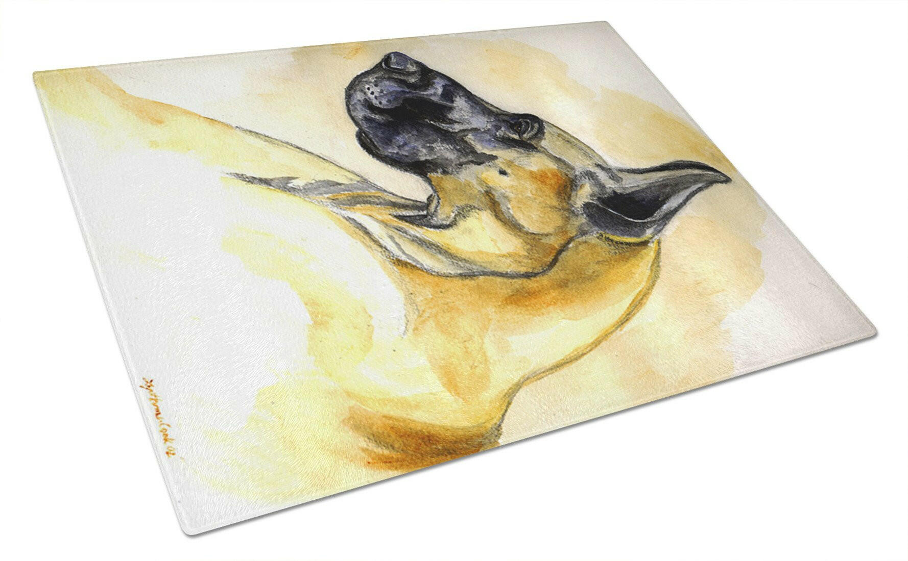 Fawn Great Dane Cutting Board Tempered Glass Kitchen Cutting Surface, Heat Resistant Chopping, Non-Slip Feet, Food Prep & Serving