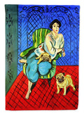 Lady with her  Fawn Pug House Flag 28x40 Porch Sleeve Pole Decorative Outside Yard Banner Artwork Wall Hanging, Polyester