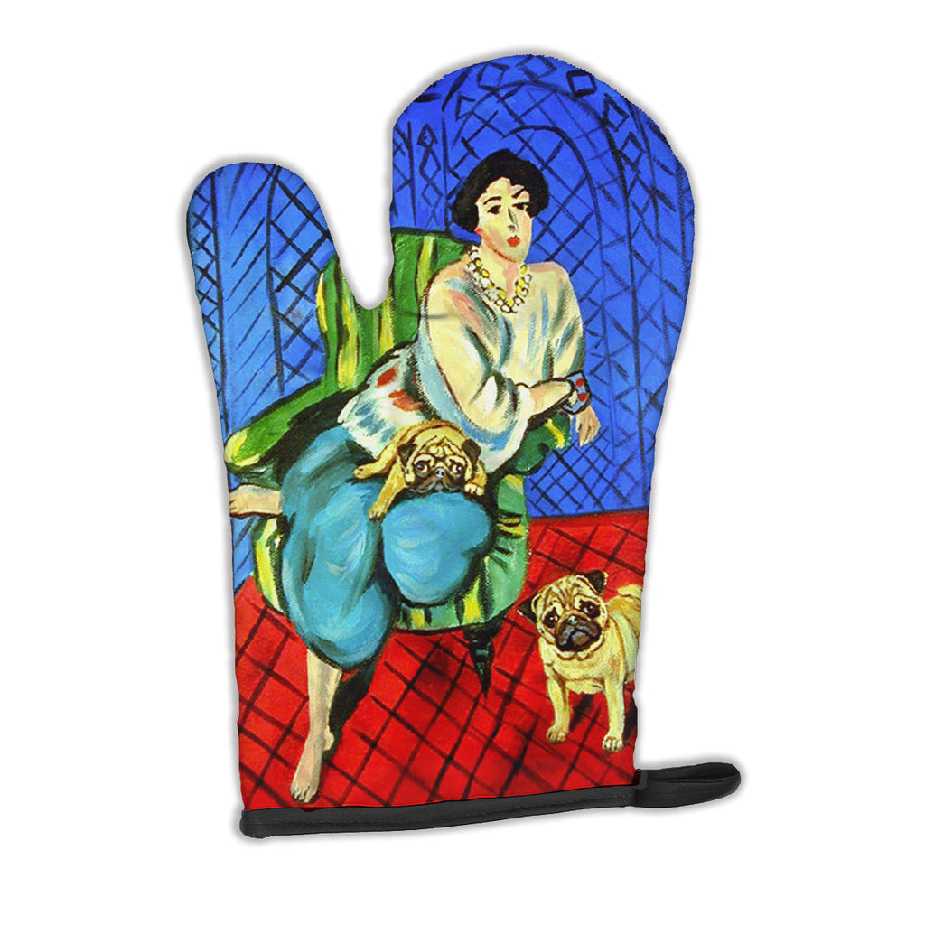 Lady with her  Fawn Pug Oven Mitt Heat Resistant Thick Oven Mitt for Hot Pans and Oven, Kitchen Mitt Protect Hands, Cooking Baking Glove