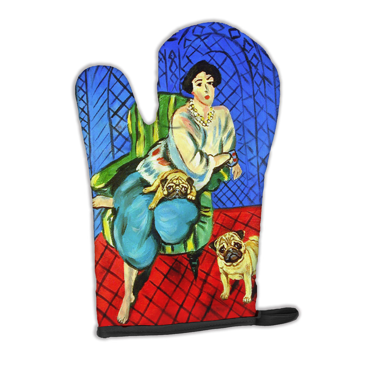 Lady with her  Fawn Pug Oven Mitt Heat Resistant Thick Oven Mitt for Hot Pans and Oven, Kitchen Mitt Protect Hands, Cooking Baking Glove