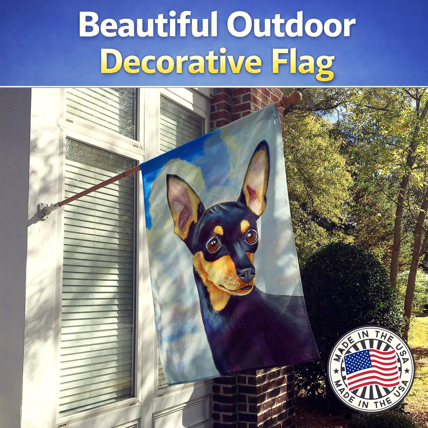Min Pin Black and Tan House Flag 28x40 Porch Sleeve Pole Decorative Outside Yard Banner Artwork Wall Hanging, Polyester