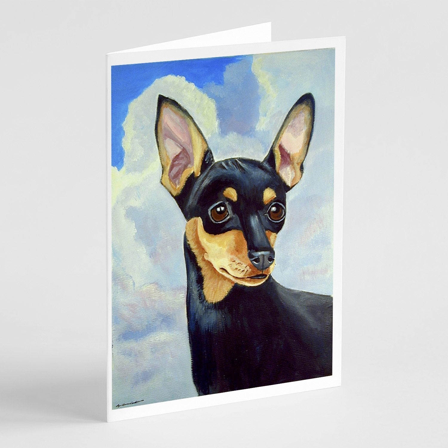 Min Pin Black and Tan Greeting Cards Pack of 8 Blank Cards with Envelopes Whimsical A7 Size 5x7