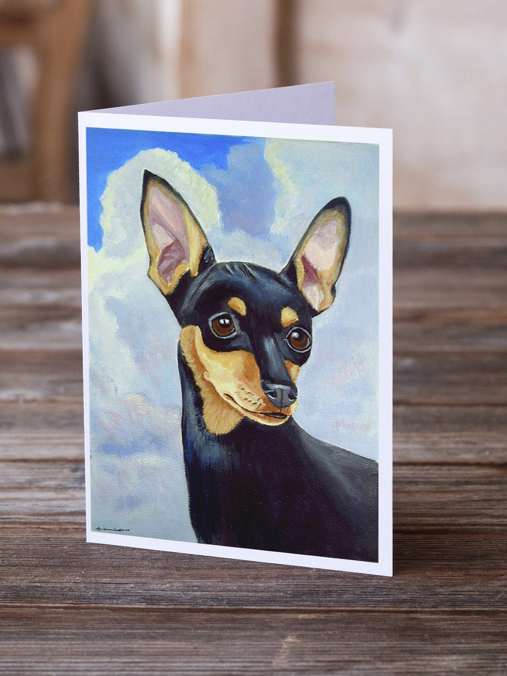 Min Pin Black and Tan Greeting Cards Pack of 8 Blank Cards with Envelopes Whimsical A7 Size 5x7
