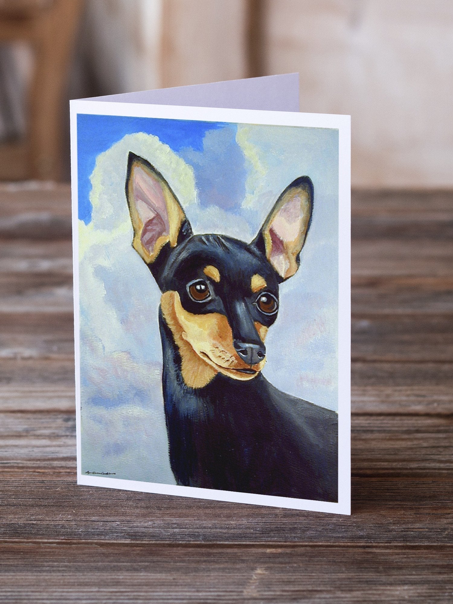 Min Pin Black and Tan Greeting Cards Pack of 8 Blank Cards with Envelopes Whimsical A7 Size 5x7