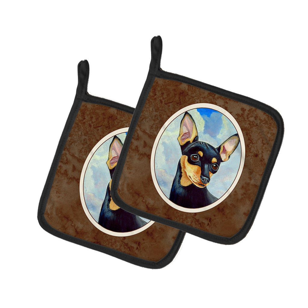 Min Pin Black and Tan Pot Holder Set of 2 Heat Resistant Quilted Hot Pads 7.5 x 7.5 Inch, Insulated Kitchen Trivets for Cooking & Baking