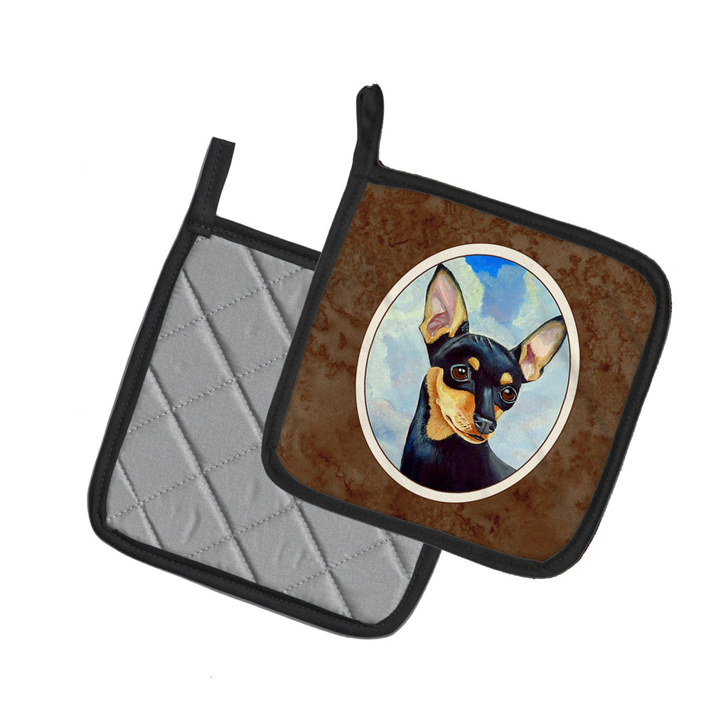 Min Pin Black and Tan Pot Holder Set of 2 Heat Resistant Quilted Hot Pads 7.5 x 7.5 Inch, Insulated Kitchen Trivets for Cooking & Baking