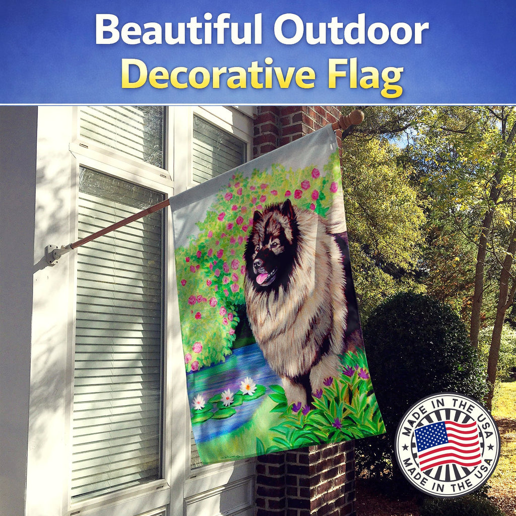 Keeshond House Flag 28x40 Porch Sleeve Pole Decorative Outside Yard Banner Artwork Wall Hanging, Polyester