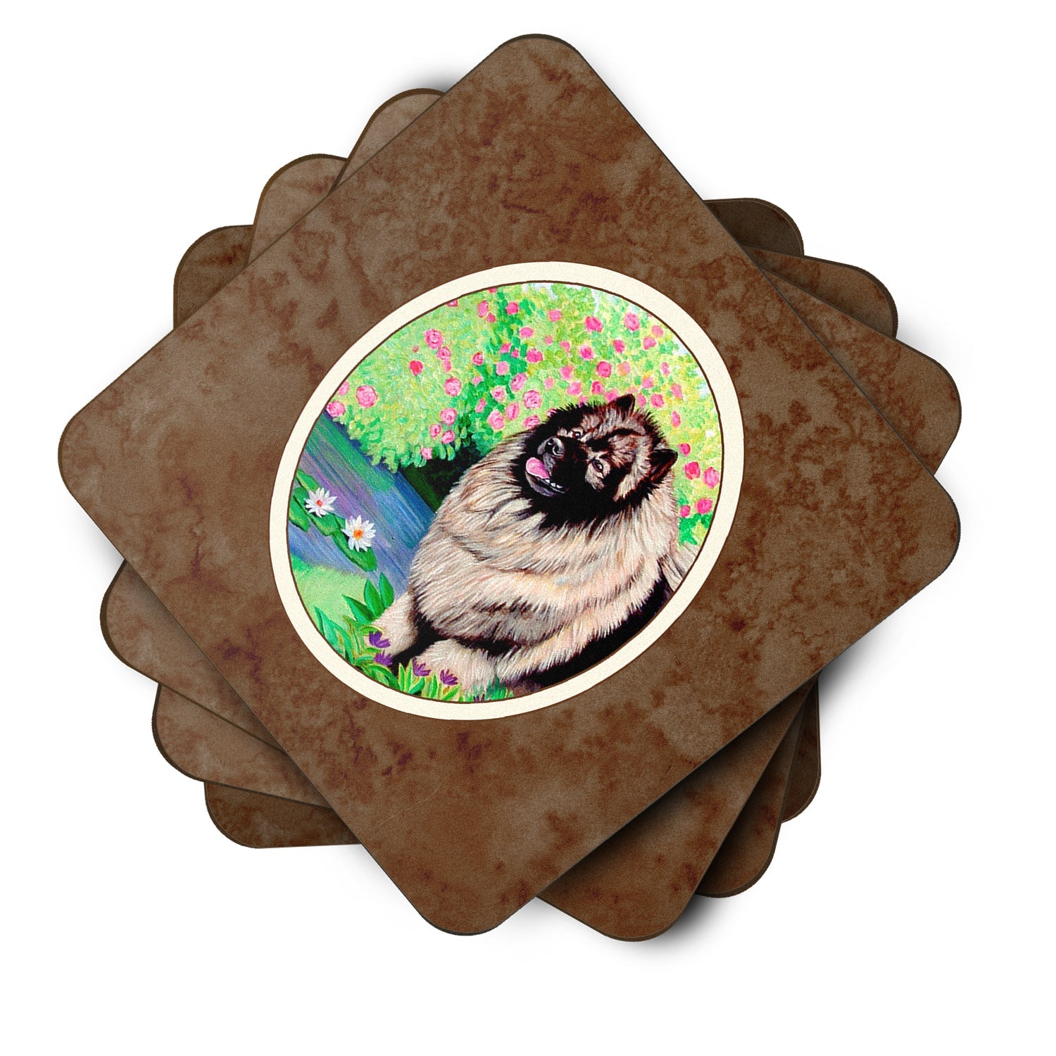 Keeshond Foam Coasters Set of 4 Cup Coasters for Indoor Outdoor, Tabletop Protection, Anti Slip, Mouse pad Material
