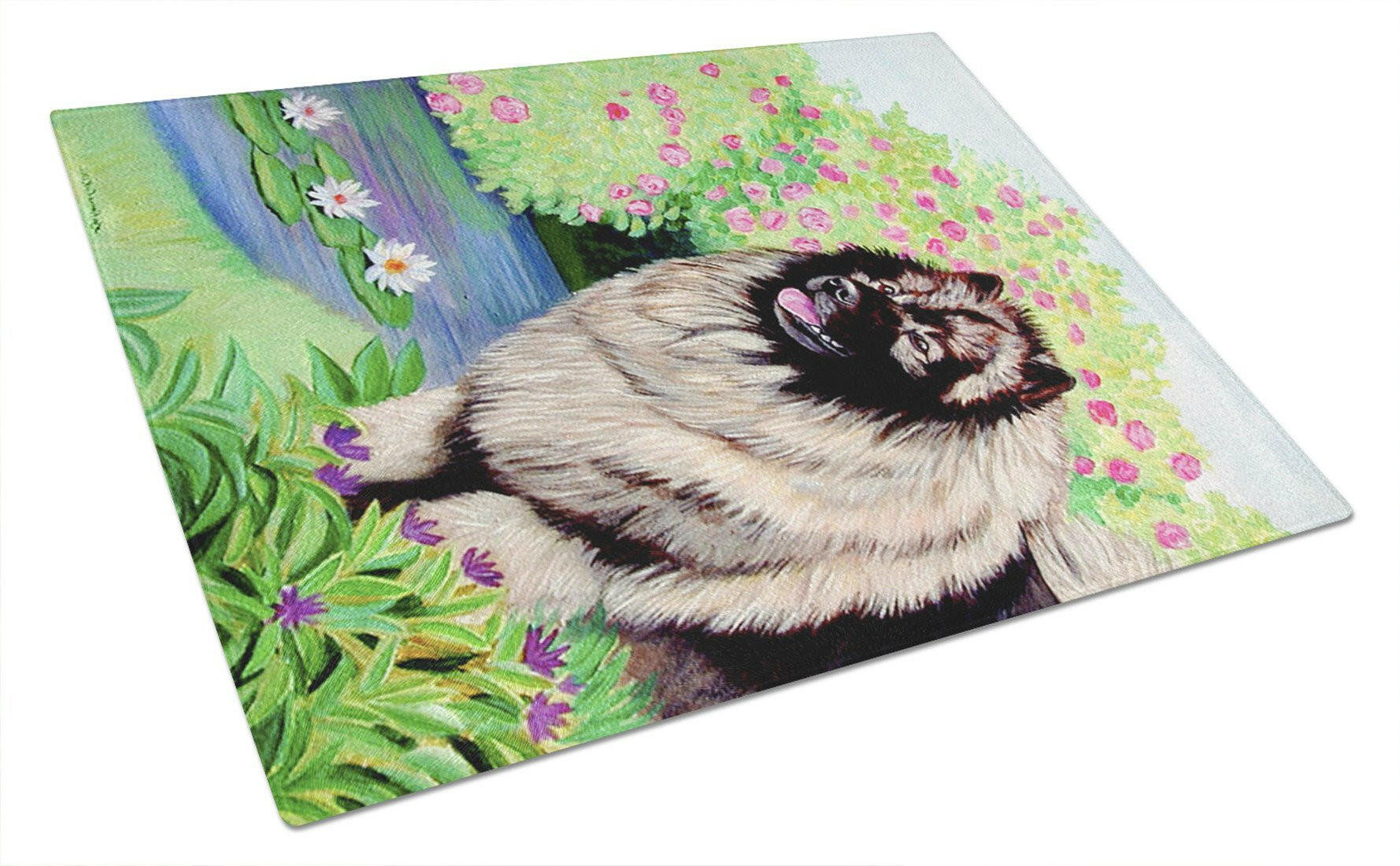 Keeshond Cutting Board Tempered Glass Kitchen Cutting Surface, Heat Resistant Chopping, Non-Slip Feet, Food Prep & Serving