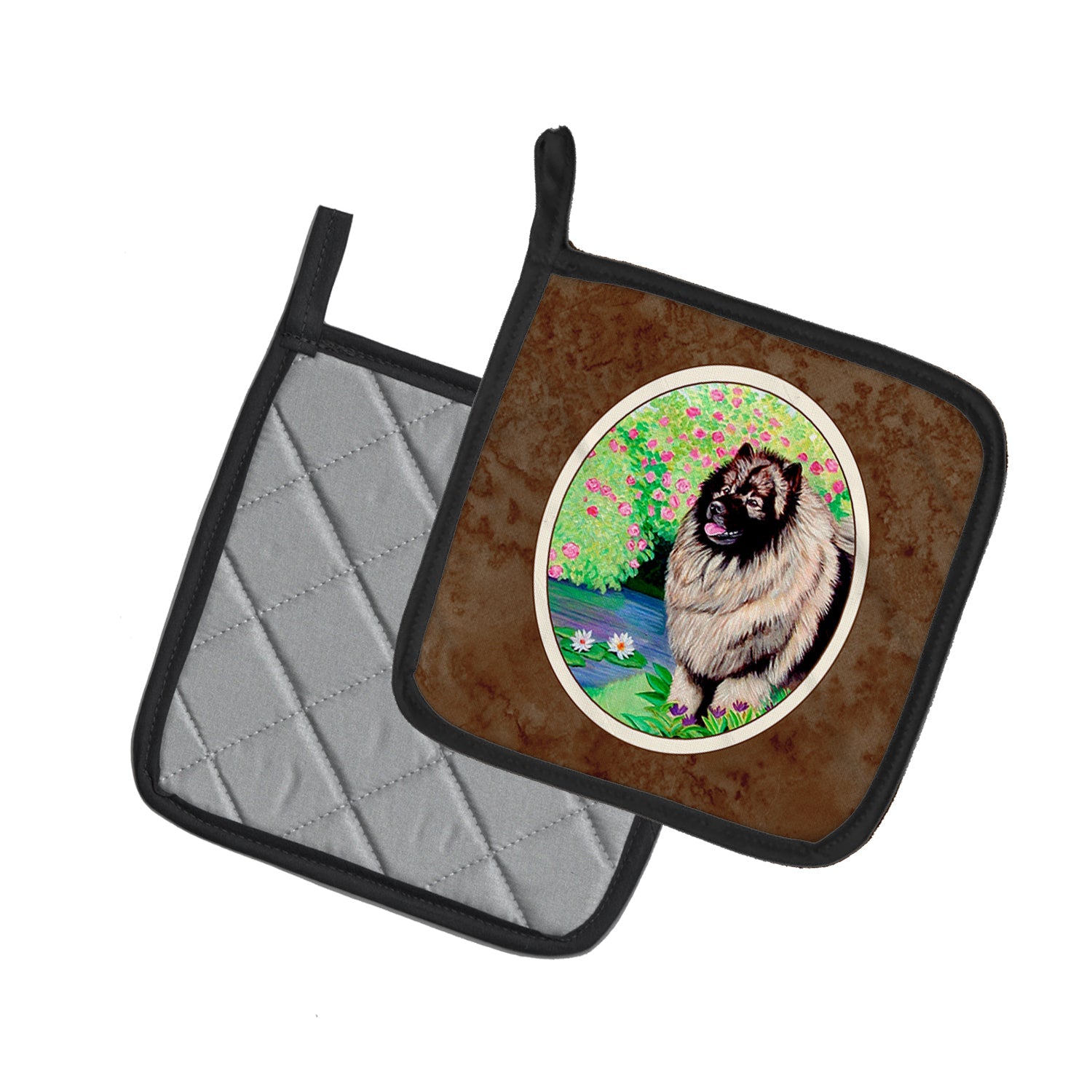 Keeshond Pot Holder Set of 2 Heat Resistant Quilted Hot Pads 7.5 x 7.5 Inch, Insulated Kitchen Trivets for Cooking & Baking