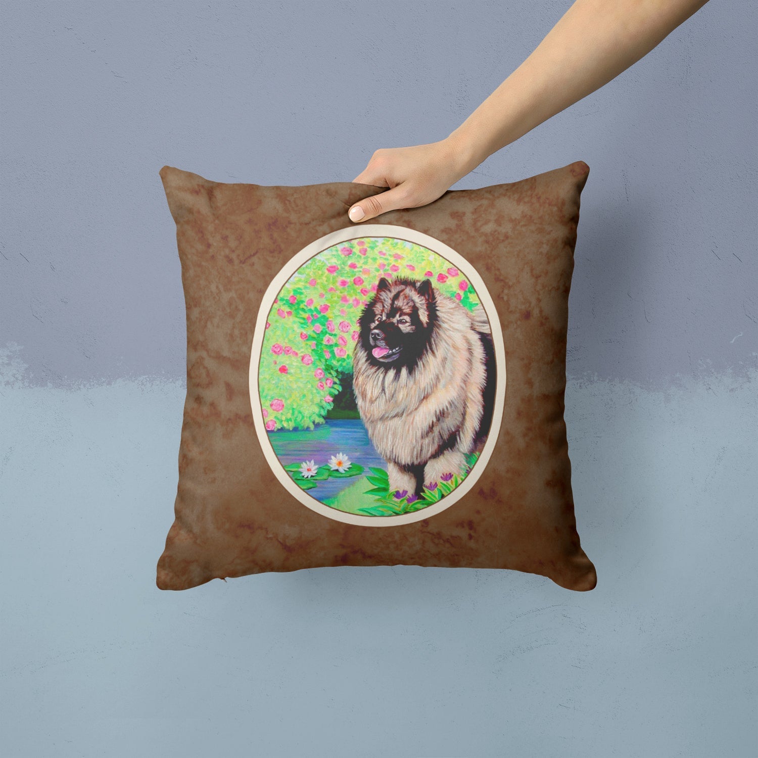 Keeshond Decorative Throw Pillow 14x14 Indoor Outdoor Accent Cushion, Fabric Cover with Insert for Sofa, Bed, Porch & Living Room