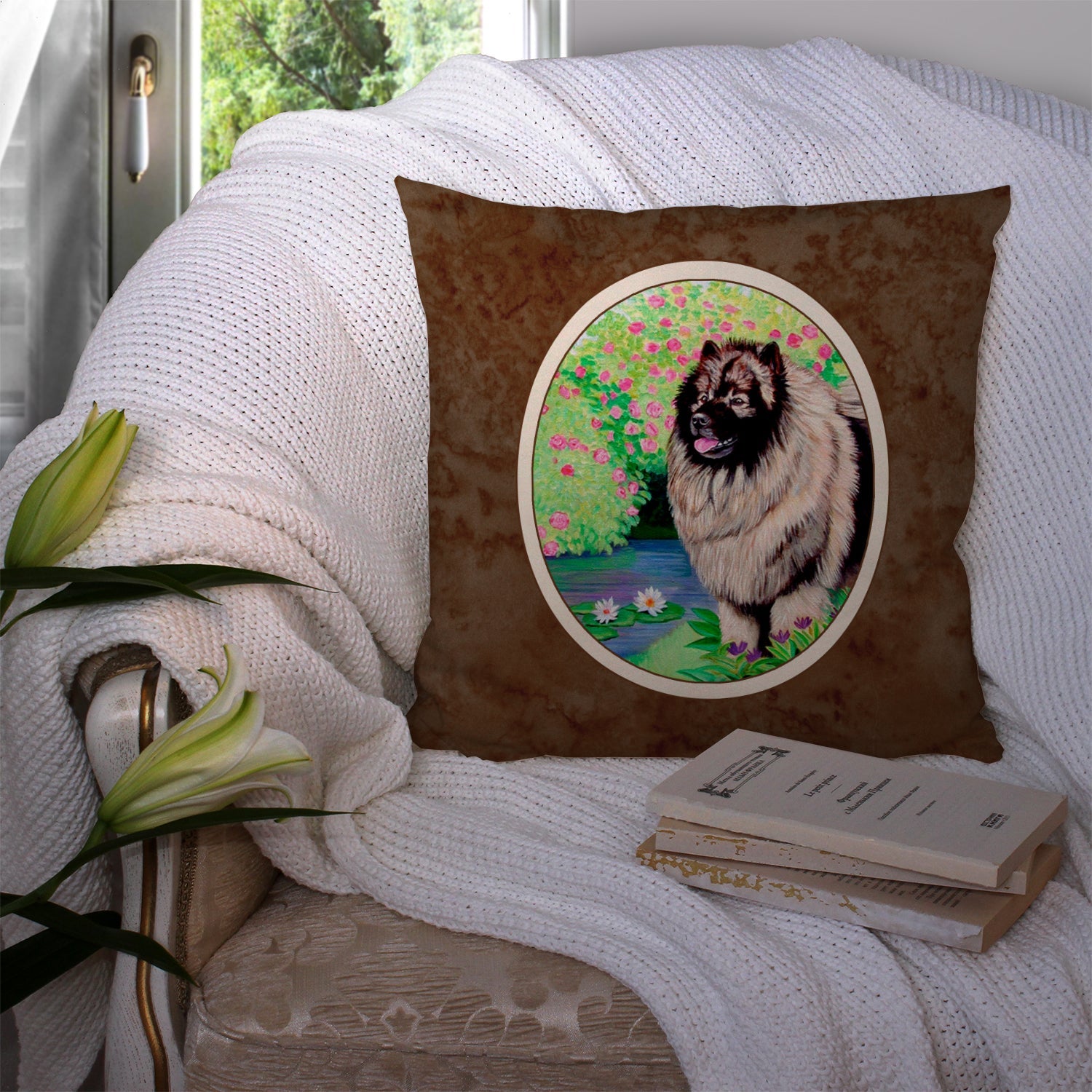 Keeshond Decorative Throw Pillow 14x14 Indoor Outdoor Accent Cushion, Fabric Cover with Insert for Sofa, Bed, Porch & Living Room