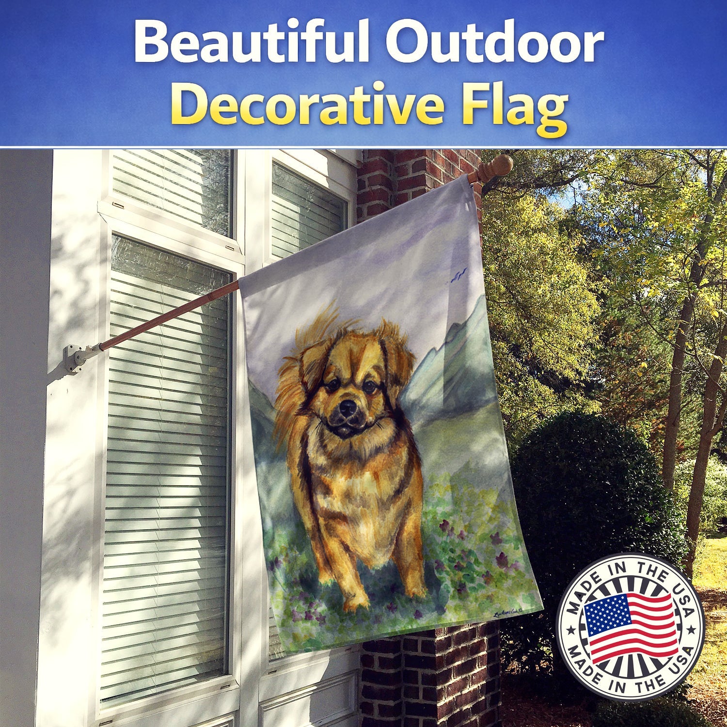 Tibetan Spaniel House Flag 28x40 Porch Sleeve Pole Decorative Outside Yard Banner Artwork Wall Hanging, Polyester