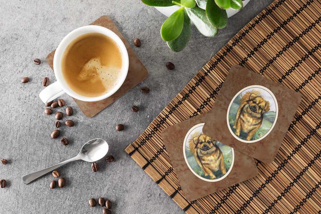 Tibetan Spaniel Foam Coasters Set of 4 Cup Coasters for Indoor Outdoor, Tabletop Protection, Anti Slip, Mouse pad Material
