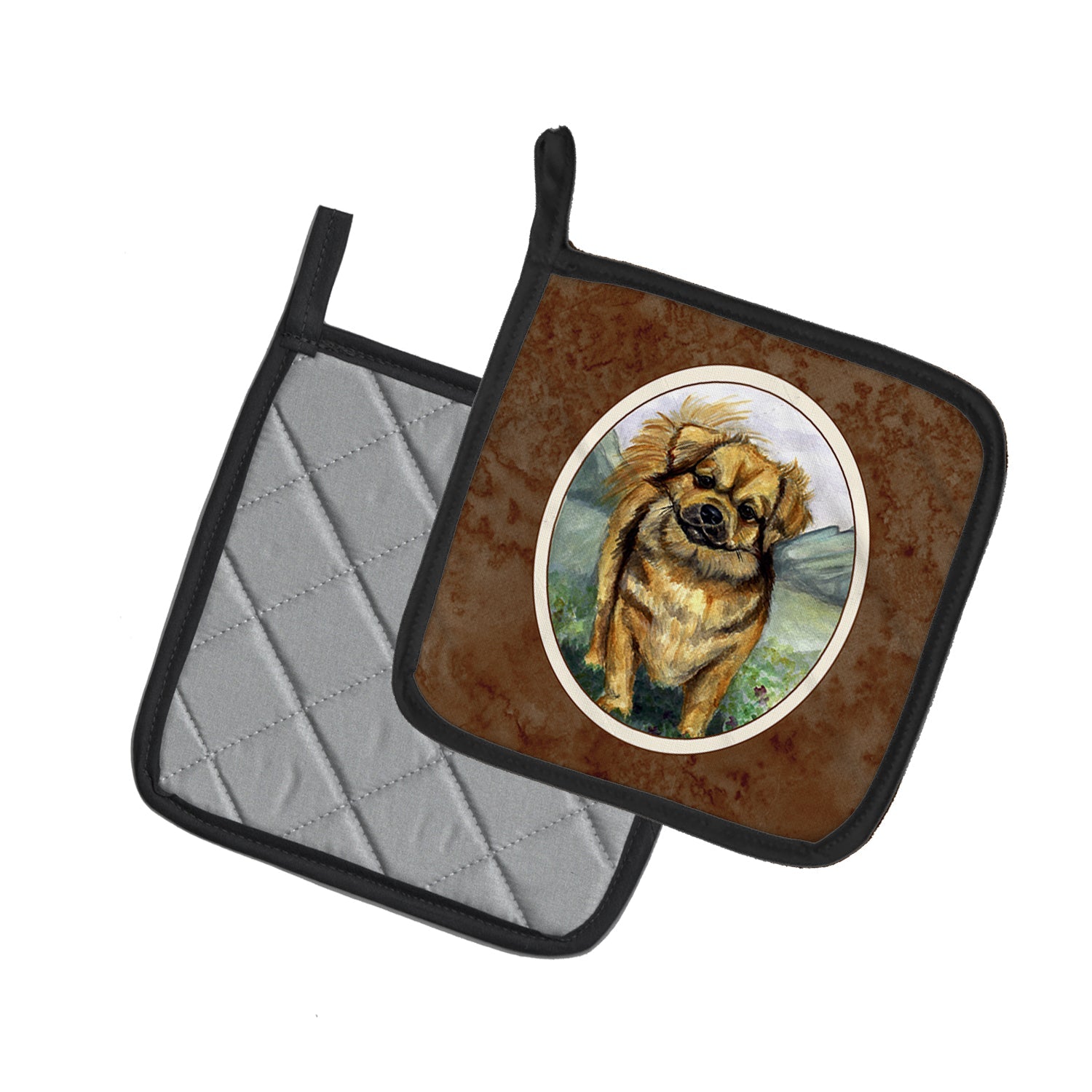Tibetan Spaniel Pot Holder Set of 2 Heat Resistant Quilted Hot Pads 7.5 x 7.5 Inch, Insulated Kitchen Trivets for Cooking & Baking