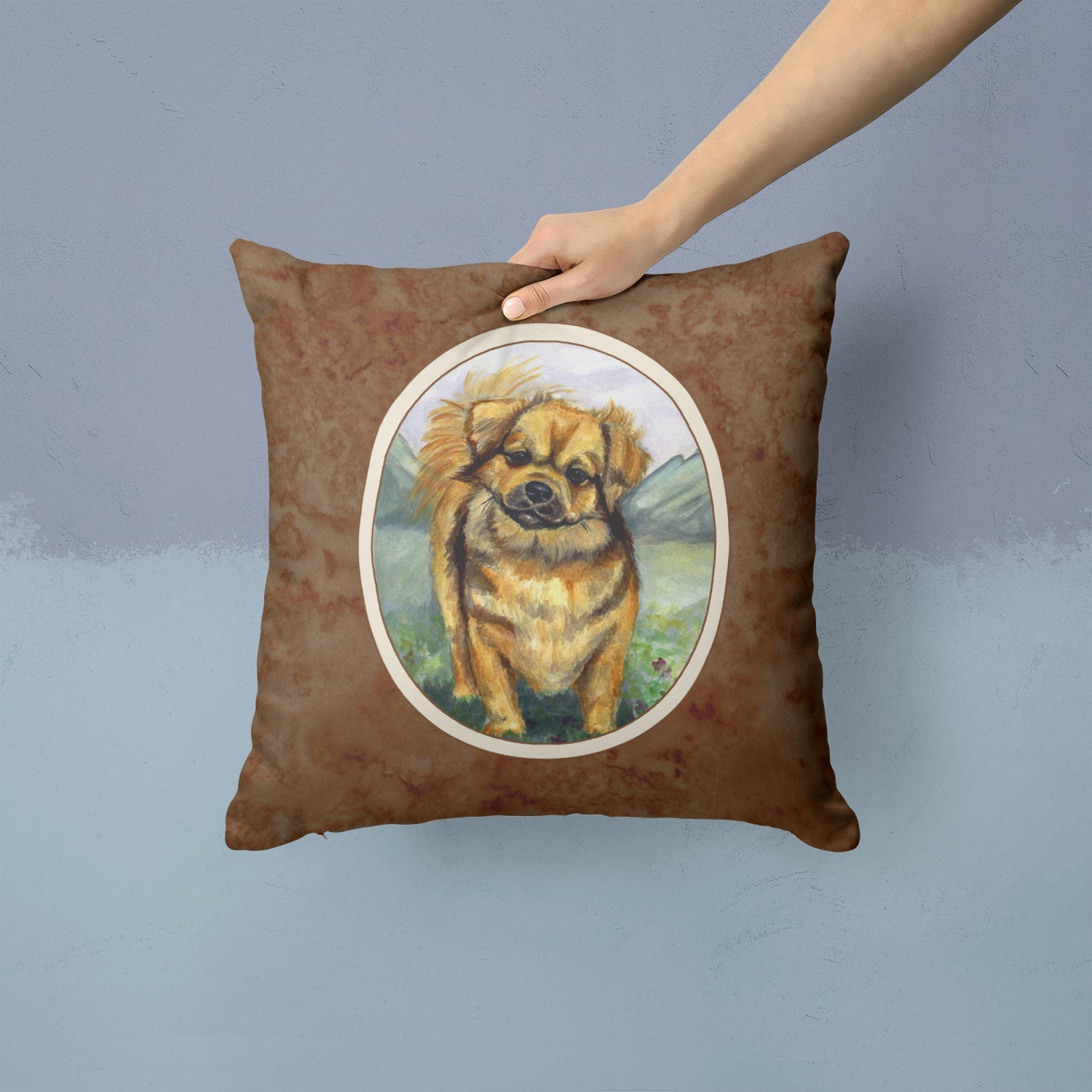 Tibetan Spaniel Decorative Throw Pillow 14x14 Indoor Outdoor Accent Cushion, Fabric Cover with Insert for Sofa, Bed, Porch & Living Room