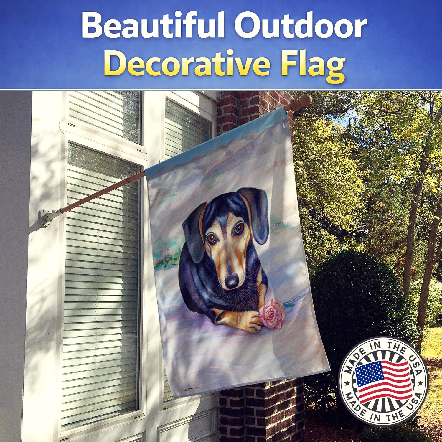 Black and Cream Dachshund House Flag 28x40 Porch Sleeve Pole Decorative Outside Yard Banner Artwork Wall Hanging, Polyester