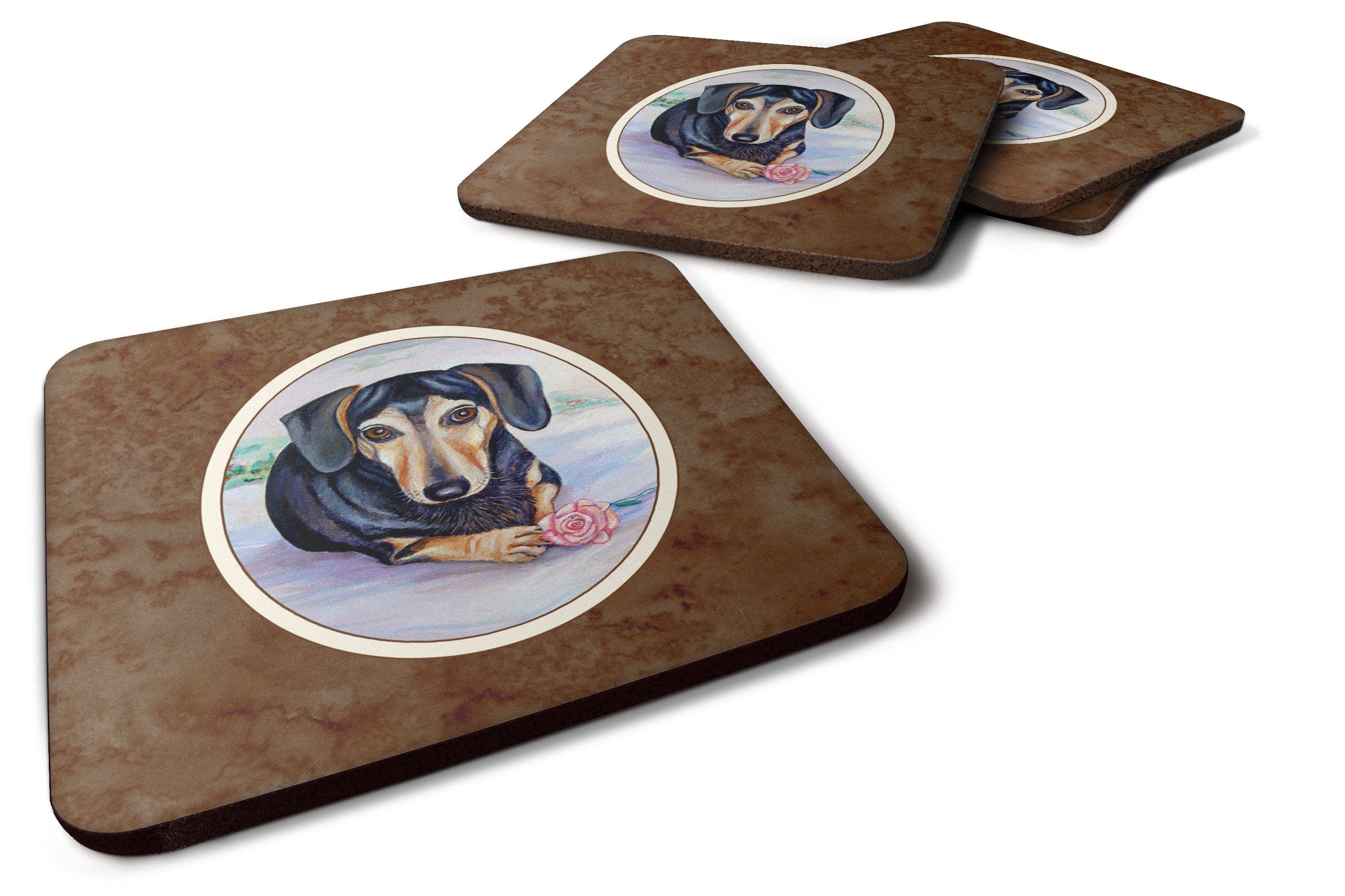 Black and Cream Dachshund Foam Coasters Set of 4 Cup Coasters for Indoor Outdoor, Tabletop Protection, Anti Slip, Mouse pad Material