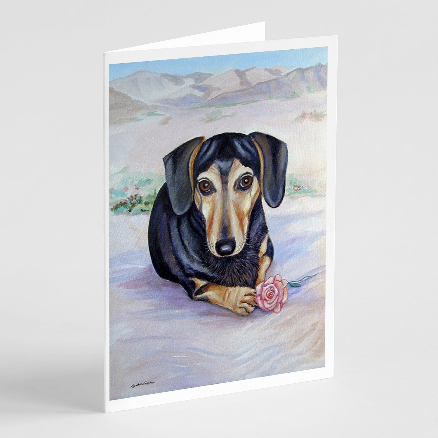 Black and Cream Dachshund Greeting Cards Pack of 8 Blank Cards with Envelopes Whimsical A7 Size 5x7