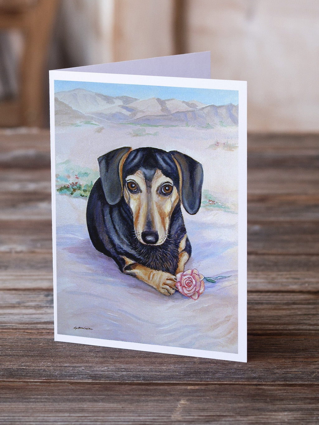 Black and Cream Dachshund Greeting Cards Pack of 8 Blank Cards with Envelopes Whimsical A7 Size 5x7