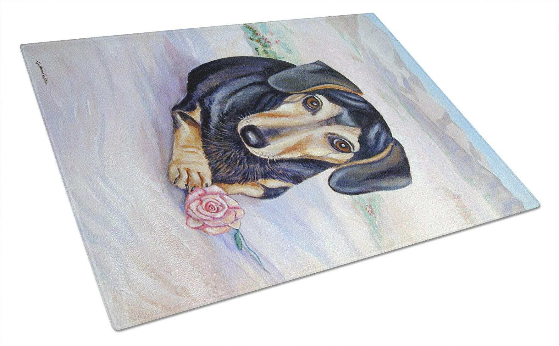 Black and Cream Dachshund Cutting Board Tempered Glass Kitchen Cutting Surface, Heat Resistant Chopping, Non-Slip Feet, Food Prep & Serving