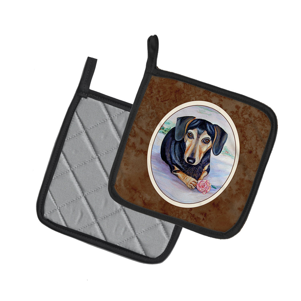 Black and Cream Dachshund Pot Holder Set of 2 Heat Resistant Quilted Hot Pads 7.5 x 7.5 Inch, Insulated Kitchen Trivets for Cooking & Baking
