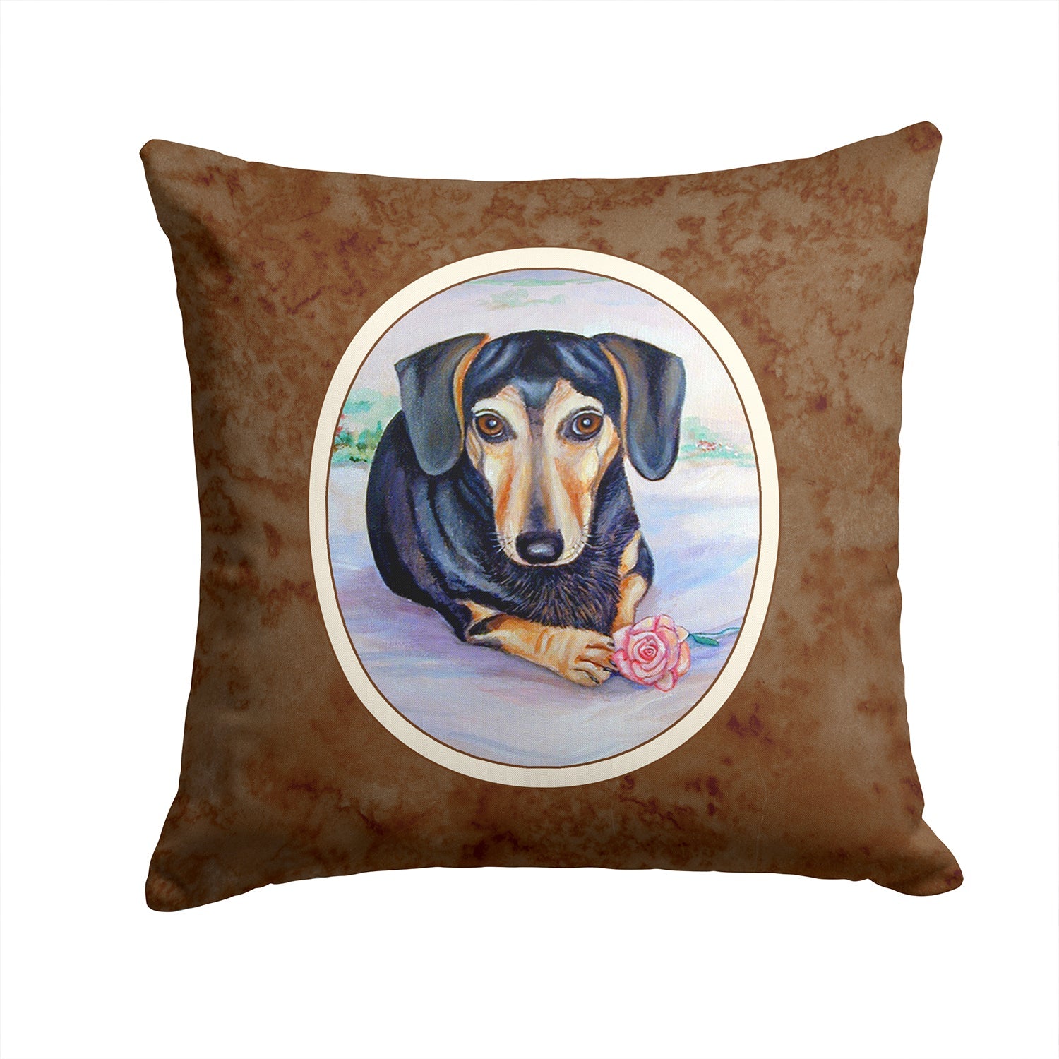 Black and Cream Dachshund Decorative Throw Pillow 14x14 Indoor Outdoor Accent Cushion, Fabric Cover with Insert for Sofa, Bed, Porch & Living Room