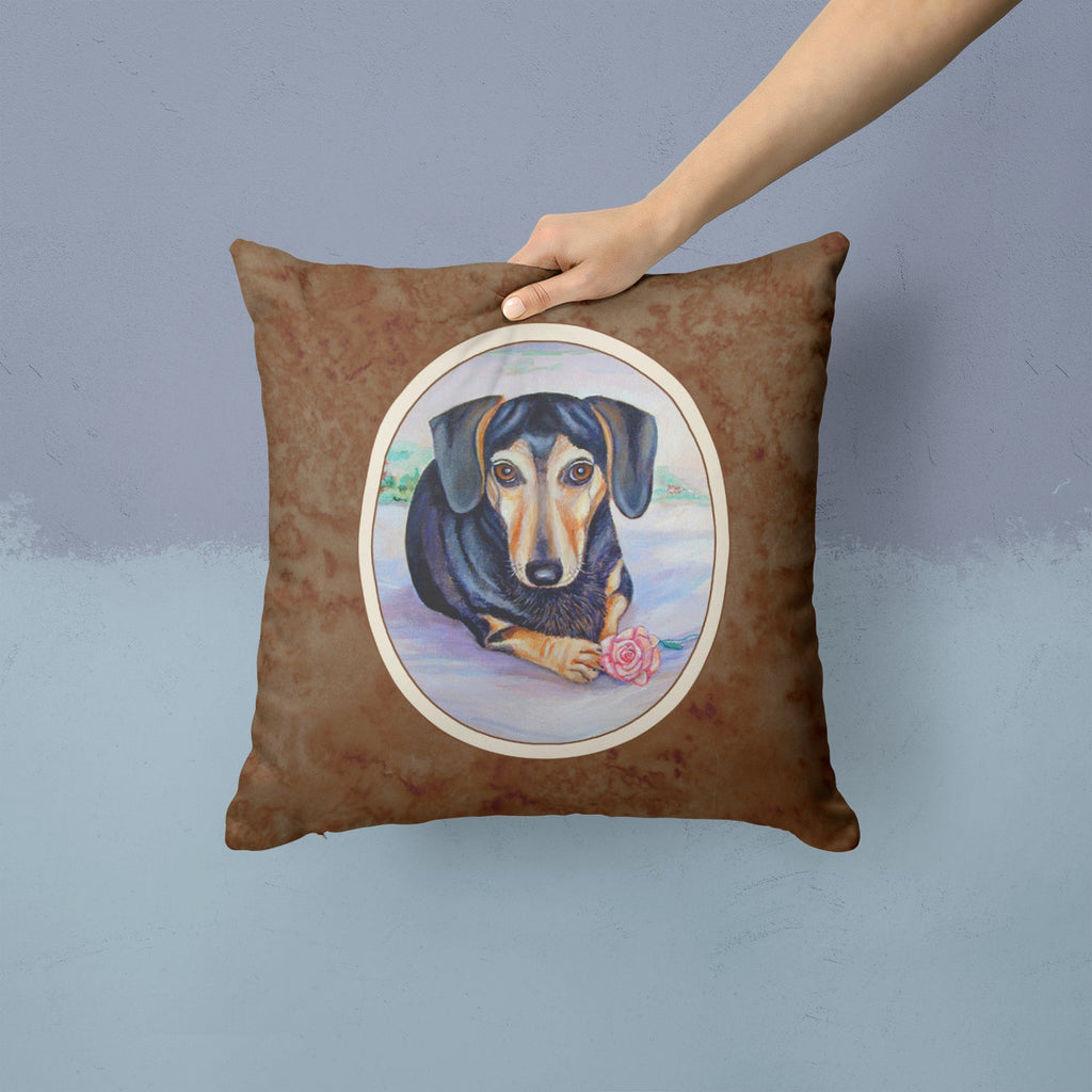 Black and Cream Dachshund Decorative Throw Pillow 14x14 Indoor Outdoor Accent Cushion, Fabric Cover with Insert for Sofa, Bed, Porch & Living Room